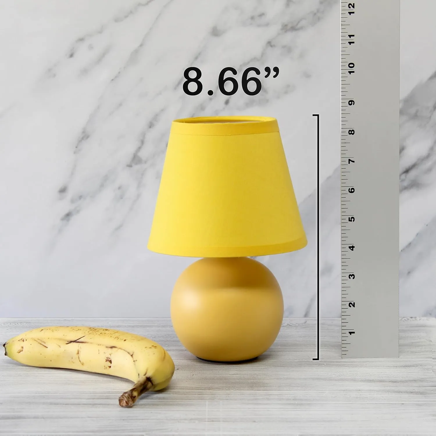 Simple Designs LT1196-YLW-2PK 8.66" 2-Pack Chic Little Globe Ceramic Table Lamp Set with Matching Tapered Shade, for Living Room, Bedroom, Office, Yellow