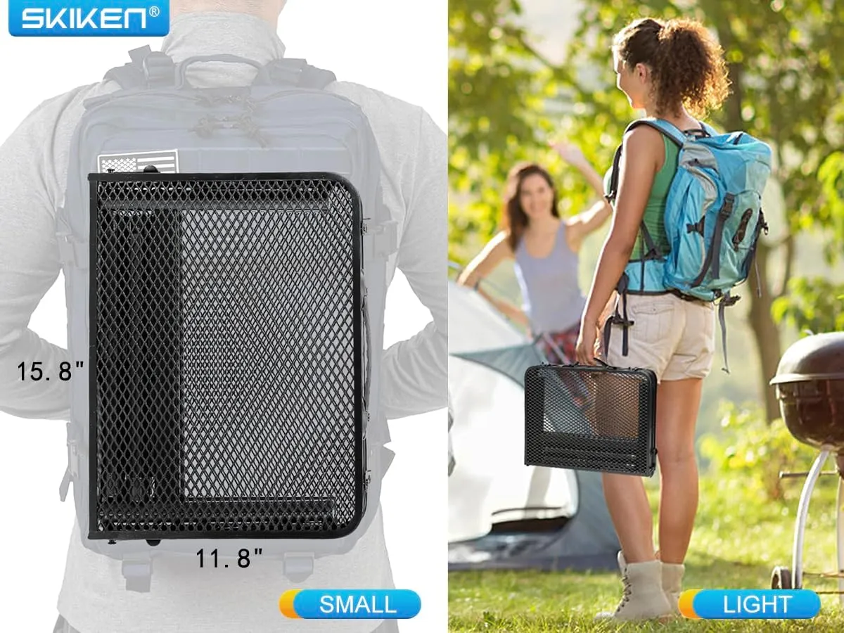 Small Floding Grill Table with Mesh Layer, 2 Height Adjustable, Portable & Lightweight Metal Camping Table for Outdoor, Beach & BBQ - Compact (2 FT, Black)