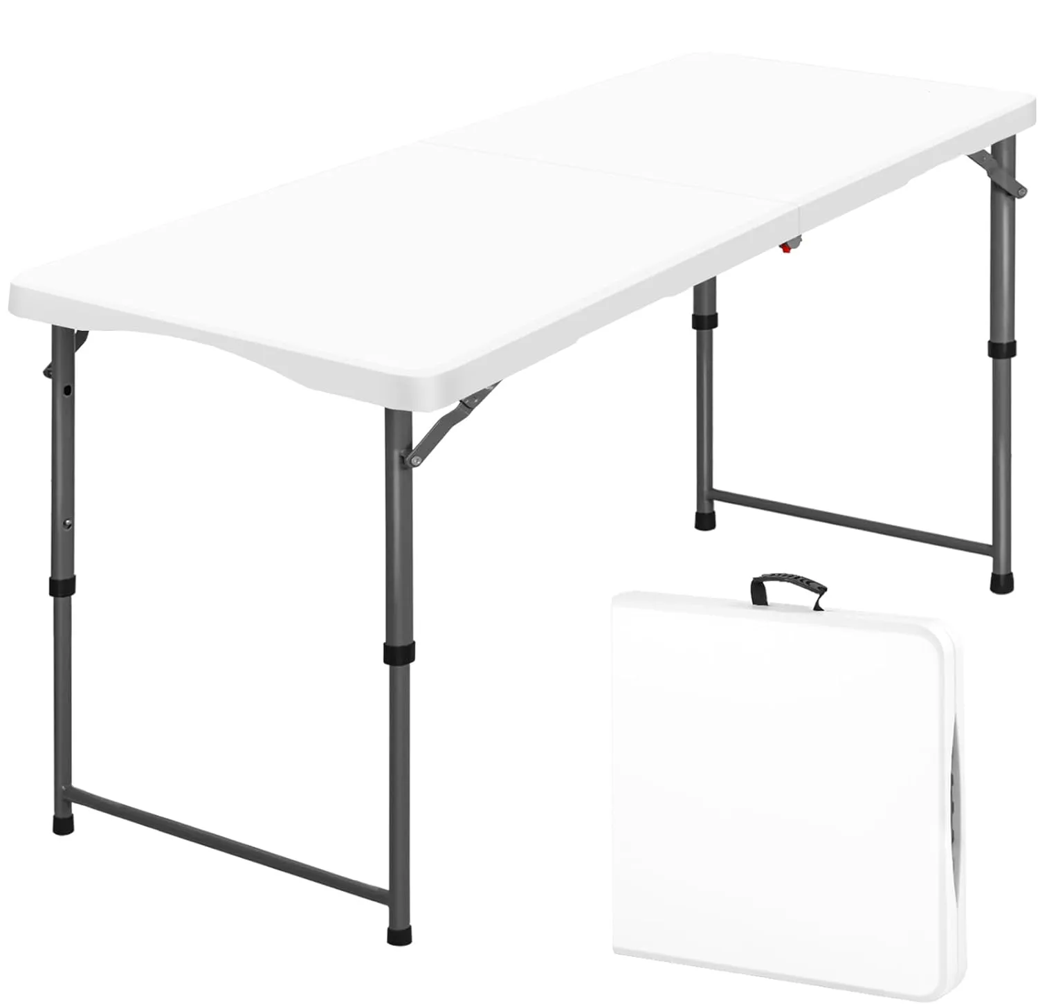 Small Folding Tables 4 Foot, Portable Plastic Fold-in-Half Card Tables, Adjustable Height Picnic Foldable Tables, White