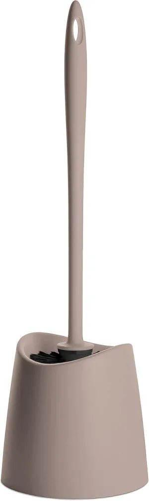 Small Plastic Bathroom Set 3 qt Taupe Plastic Compact Trash Can, and Toilet Bowl Cleaner Brush with Holder – Matching Toilet Set