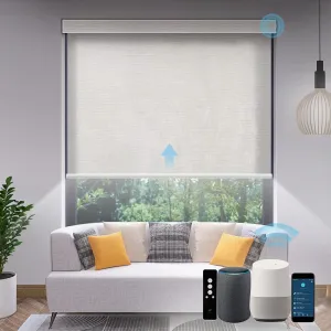 SmartWings Motorized Light Filtering Shades, Work with Matter Homekit Z-Wave Alexa Google, 70% Blackout Shades Translucent, Cordless Blinds with Remote Rechargeable, Max 110" W x 148" H, Safari Ivory