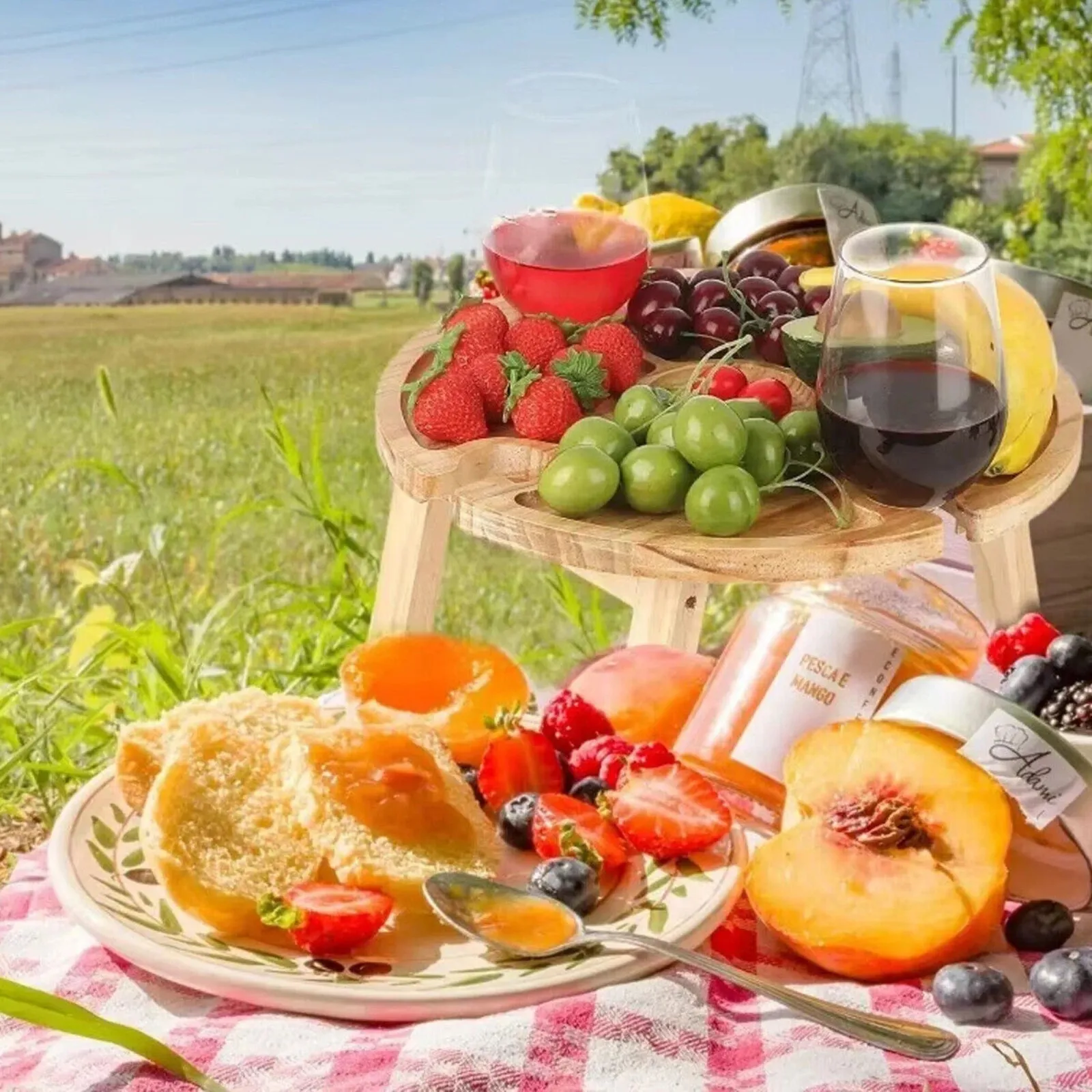 Snack Fruit Serving Foldable Tray Wooden Portable Dining Table Outdoor Picnic
