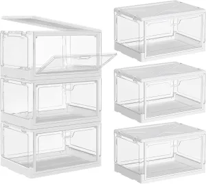 SNSLXH Clear Storage Bins with Lids, Stackable Storage Bins with Magnetic Doors Open Front, Plastic Storage Bins for Living Room, Bedroom, Study Room and Office, 3 Packs, 24QT