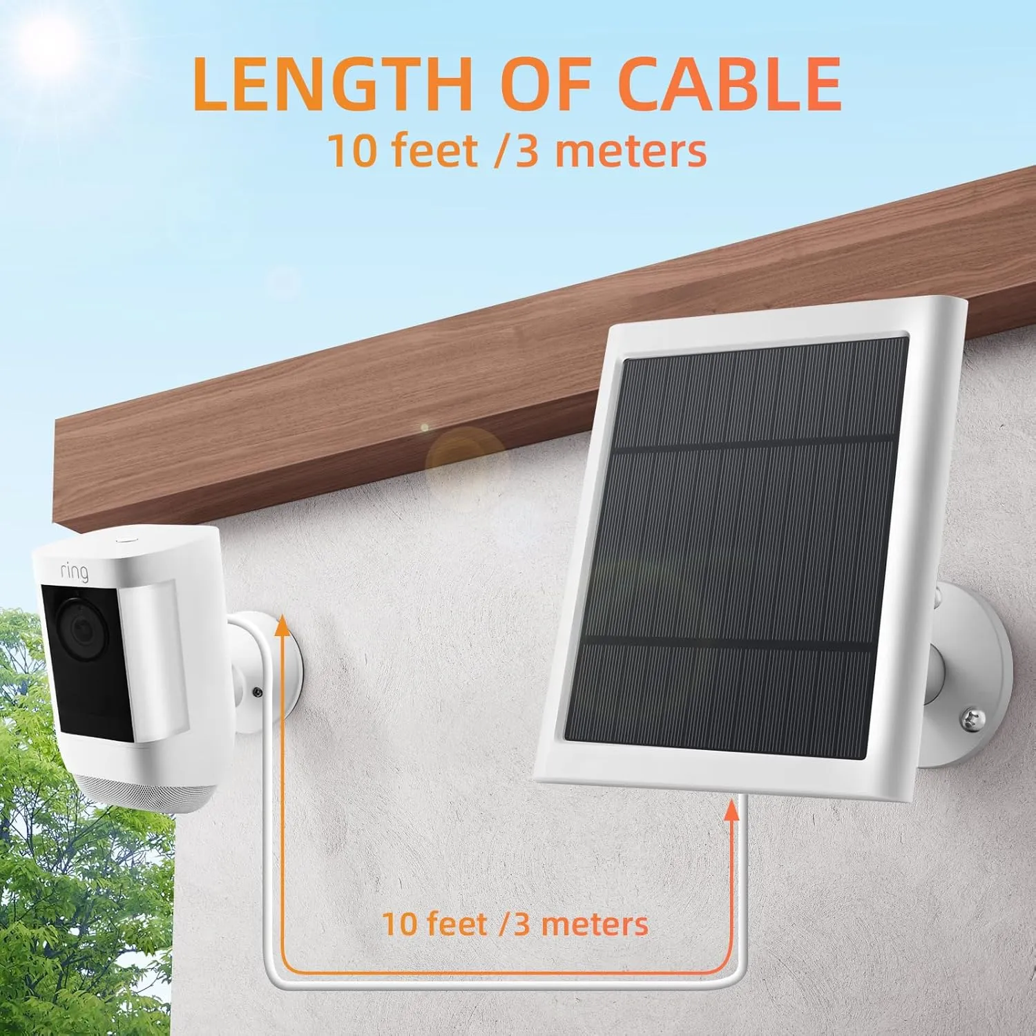 Solar Panel for Ring Camera, 2 Pack 4W Solar Charger Compatible with Spotlight & Stick Up Outdoor Cam Battery, 10ft Long Cable with USB-C to Ring Barrel Plug Adapter