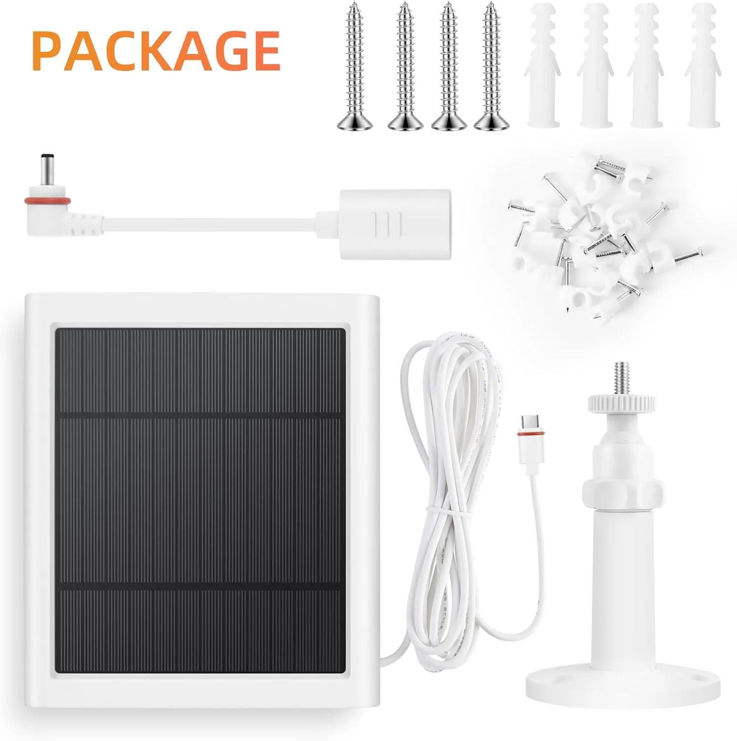 Solar Panel for Ring Camera, 2 Pack 4W Solar Charger Compatible with Spotlight & Stick Up Outdoor Cam Battery, 10ft Long Cable with USB-C to Ring Barrel Plug Adapter