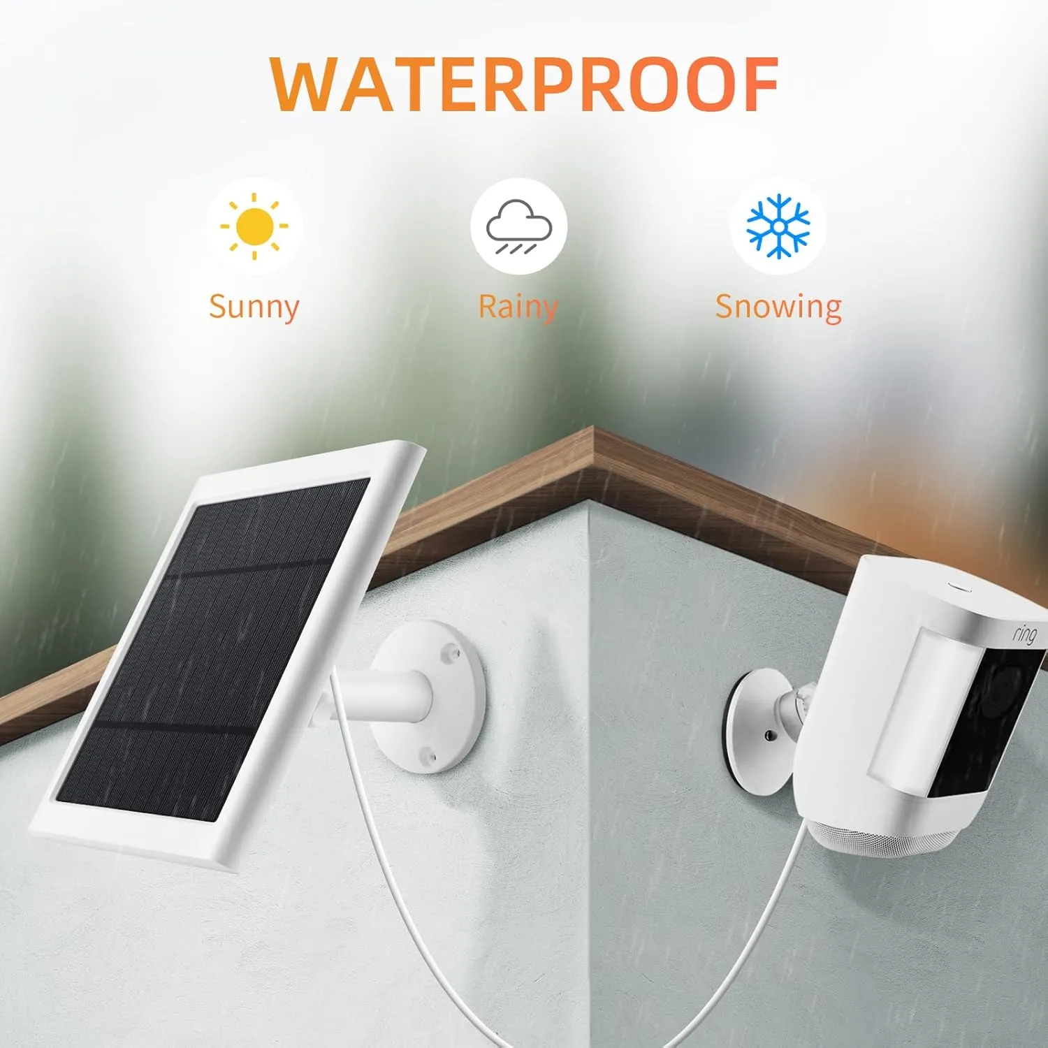 Solar Panel for Ring Camera, 2 Pack 4W Solar Charger Compatible with Spotlight & Stick Up Outdoor Cam Battery, 10ft Long Cable with USB-C to Ring Barrel Plug Adapter