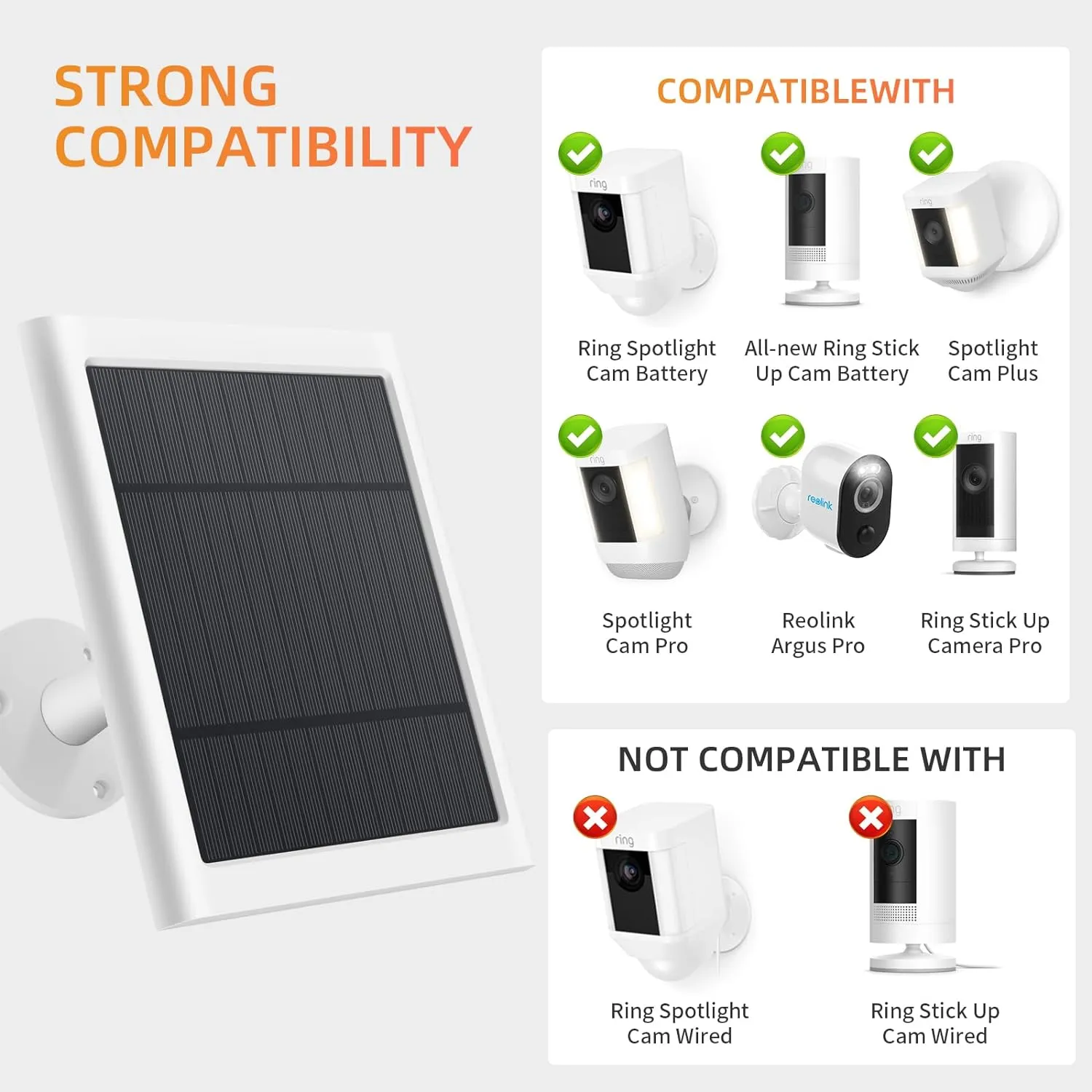 Solar Panel for Ring Camera, 2 Pack 4W Solar Charger Compatible with Spotlight & Stick Up Outdoor Cam Battery, 10ft Long Cable with USB-C to Ring Barrel Plug Adapter
