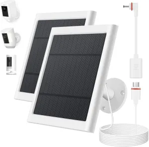 Solar Panel for Ring Camera, 2 Pack 4W Solar Charger Compatible with Spotlight & Stick Up Outdoor Cam Battery, 10ft Long Cable with USB-C to Ring Barrel Plug Adapter