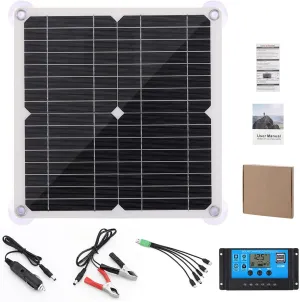 Solar Panel Kit Solar Charger Reusable Portable Flexible Sun Power Solar Panel Charger 12V Car Battery Charge Panel with Controller 2 USB Output 200W Max for Camping Car Boat RV ZHAZHAMO