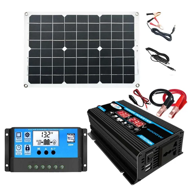 Solar Power System Inverter 30A Controller 18W 12V Solar Panel, Specification:, Black 12V To 110V, Black 12V To 220V, Yellow 12V To 110V, Yellow 12V To 220V