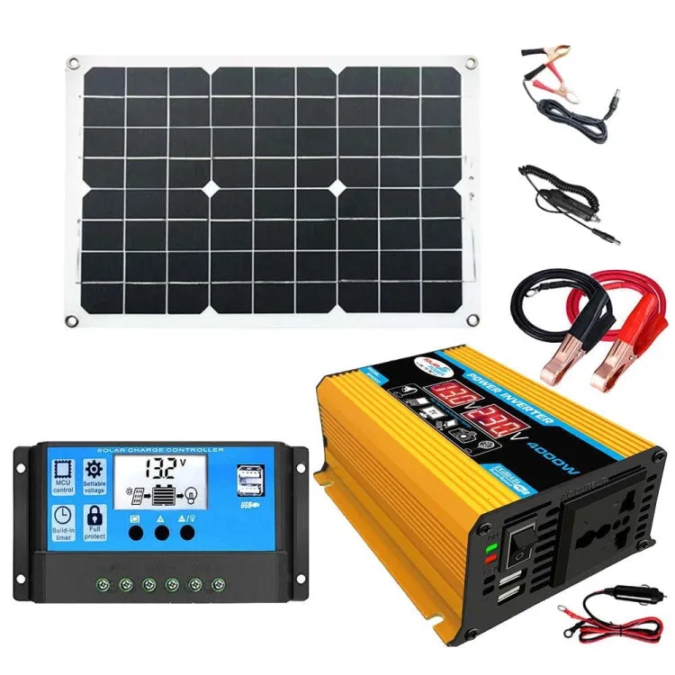 Solar Power System Inverter 30A Controller 18W 12V Solar Panel, Specification:, Black 12V To 110V, Black 12V To 220V, Yellow 12V To 110V, Yellow 12V To 220V