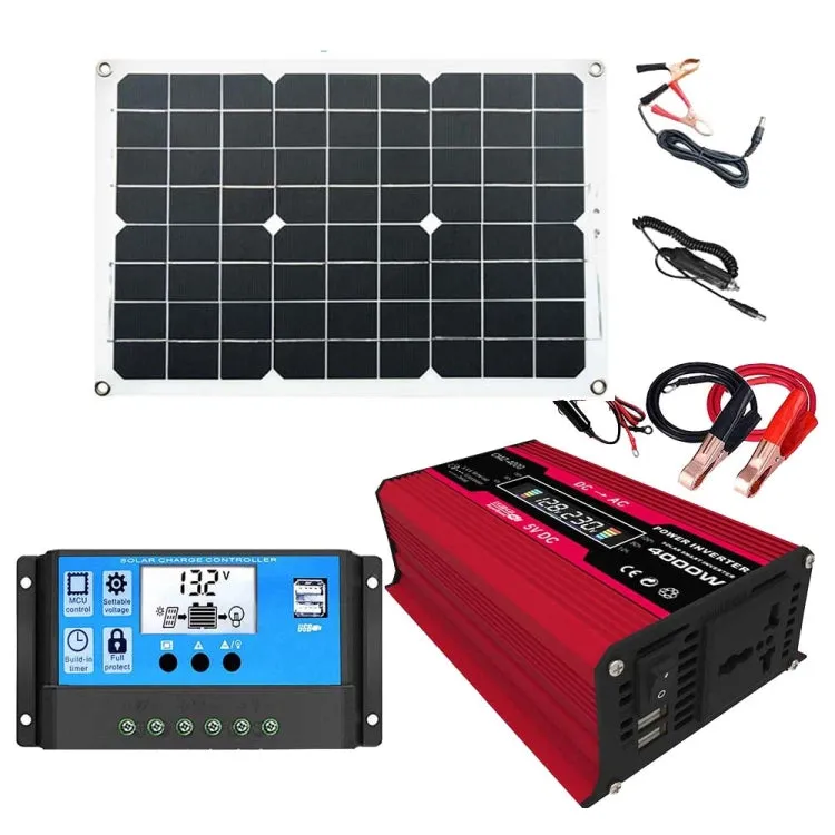 Solar Power System Inverters 30A Controller 18W 18V Solar Panel, Black 12V To 220V, Black 12V To 110V, Red 12V To 220V, Red 12V To 110V