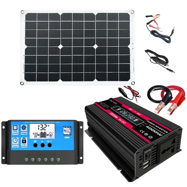 Solar Power System Inverters 30A Controller 18W 18V Solar Panel, Black 12V To 220V, Black 12V To 110V, Red 12V To 220V, Red 12V To 110V