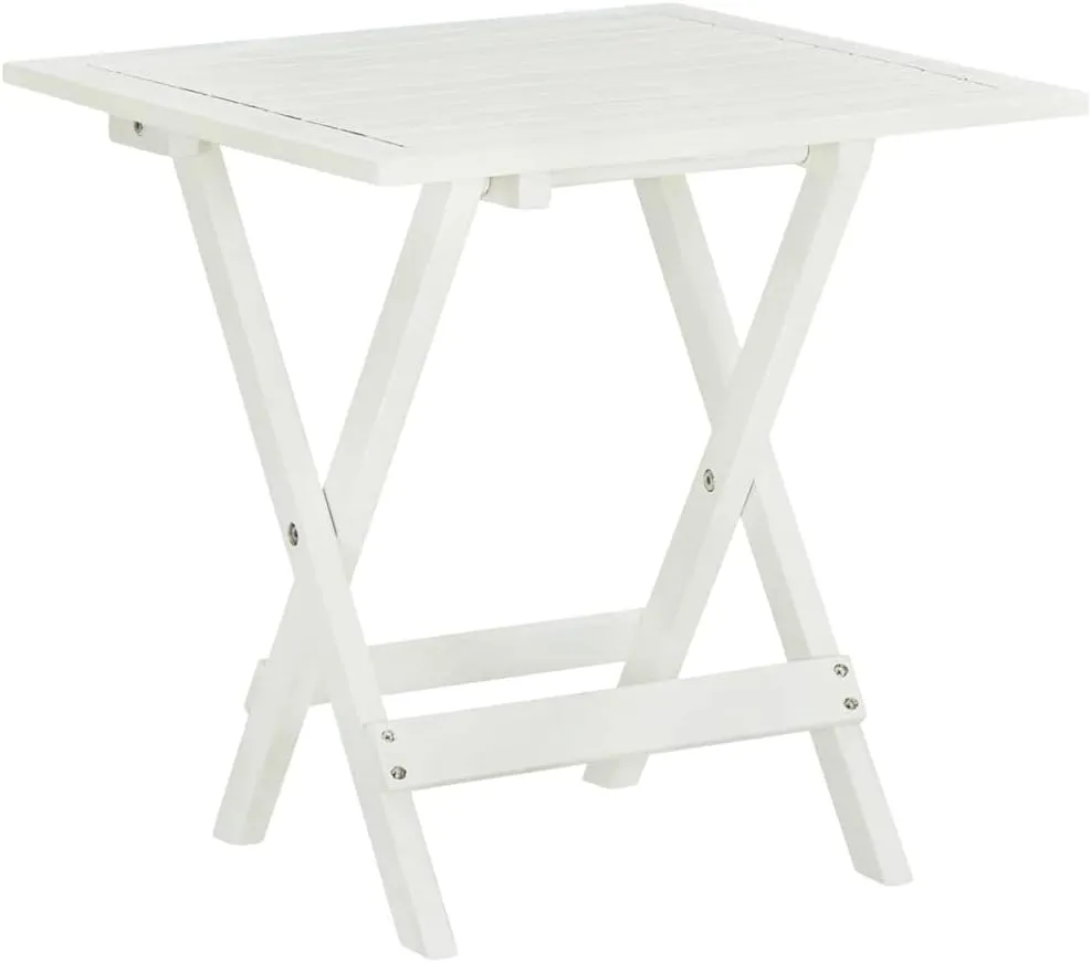 Solid Acacia Wood Folding Bistro Table White 18.1x18.1x18.5 Inch Compact Foldable Indoor Outdoor Furniture for Patio Garden Living Room Bedroom