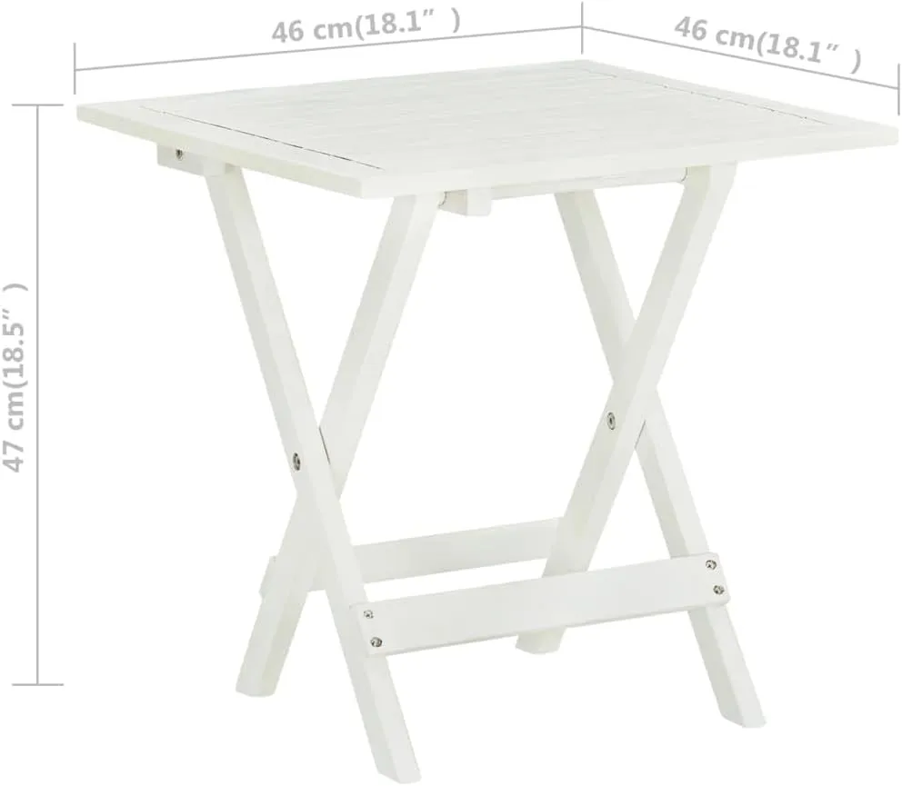 Solid Acacia Wood Folding Bistro Table White 18.1x18.1x18.5 Inch Compact Foldable Indoor Outdoor Furniture for Patio Garden Living Room Bedroom