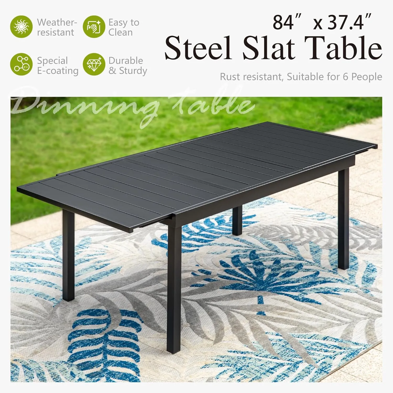 Sophia & William 9 Pieces Patio Dining Set for 6-8 People, Expandable Rectangular Metal Outdoor Table and Rattan Chairs with Cushions, All Weather Patio Table and Chairs Set