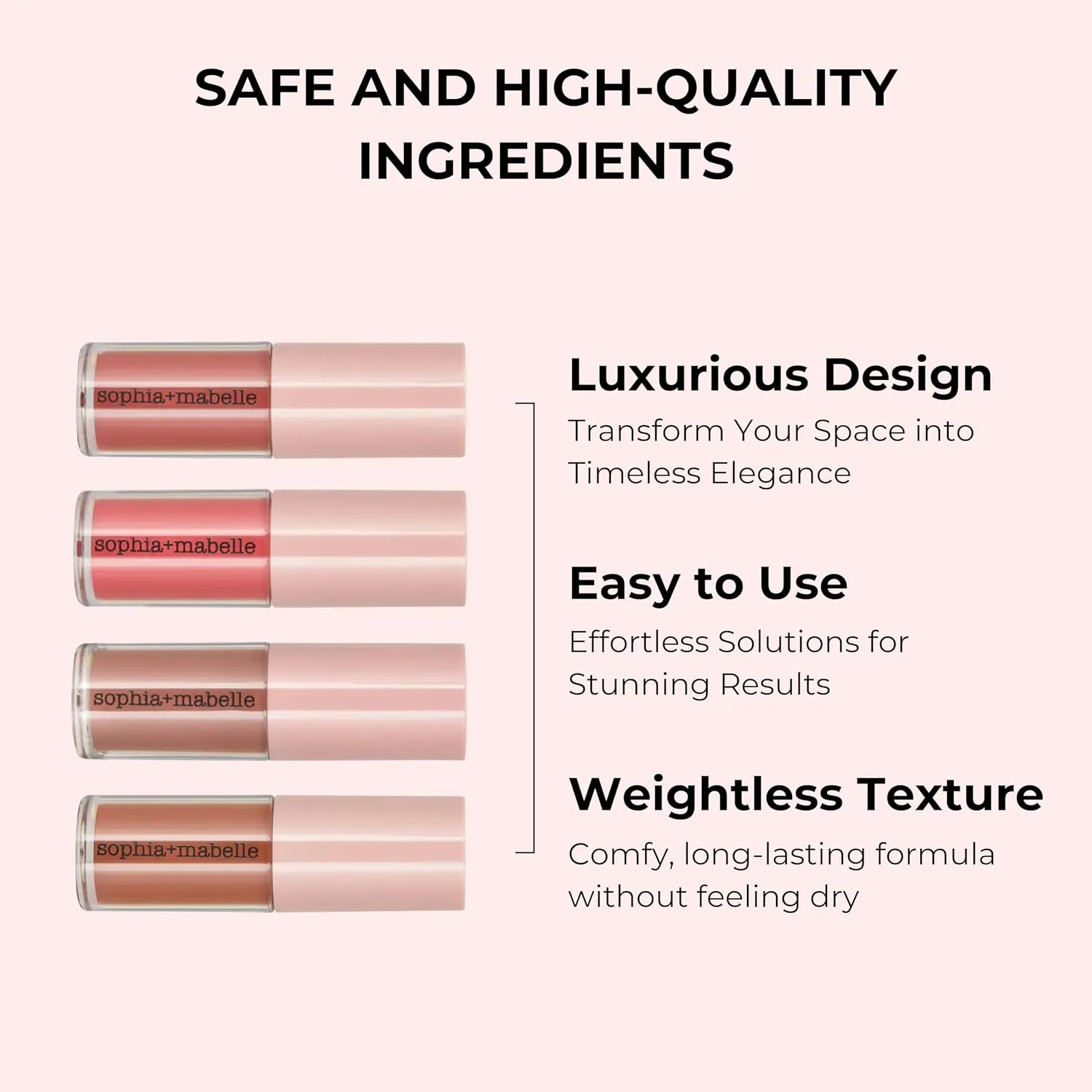 Sophia   Mabelle Creamy High-Shine Lip Gloss – Lightweight, Non-Sticky, Hydrating & Nourishing Formula – Smooth, Long-Lasting Gloss – TABLE FOR 2 | PUCKERED UP | NO DRAMA | LATTE KISSES