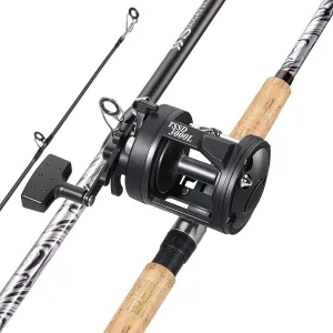 Sougayilang Fiberglass Fishing Pole Conventional Reel Combo with Durable P-Cork Rod Handle, Medium Heavy for Catfish Salmon and Steelhead