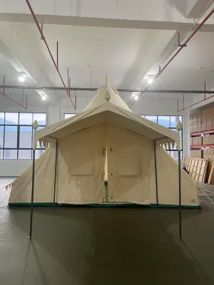 Spacious Family Camping Tent with Porch, 4 Seasons Durable Canvas for Outdoor Gatherings, Beige 19.68x13.1ft