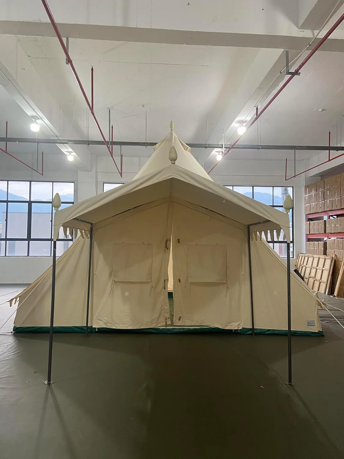 Spacious Family Camping Tent with Porch, 4 Seasons Durable Canvas for Outdoor Gatherings, Beige 19.68x13.1ft