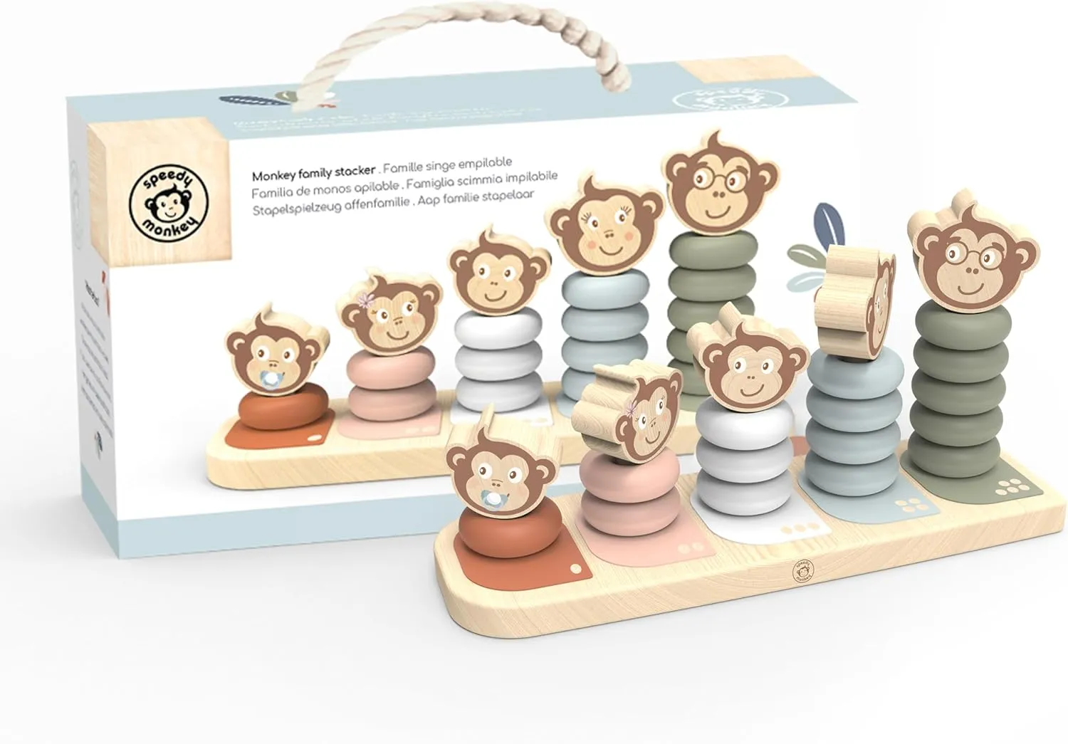 Speedy Monkey Kids Family Stacker, 5 Stackable Monkeys: Parent, Child, Sibling, Non-Toxic Paint, Develops Dexterity & Creativity, Educational Toy for Early Learning