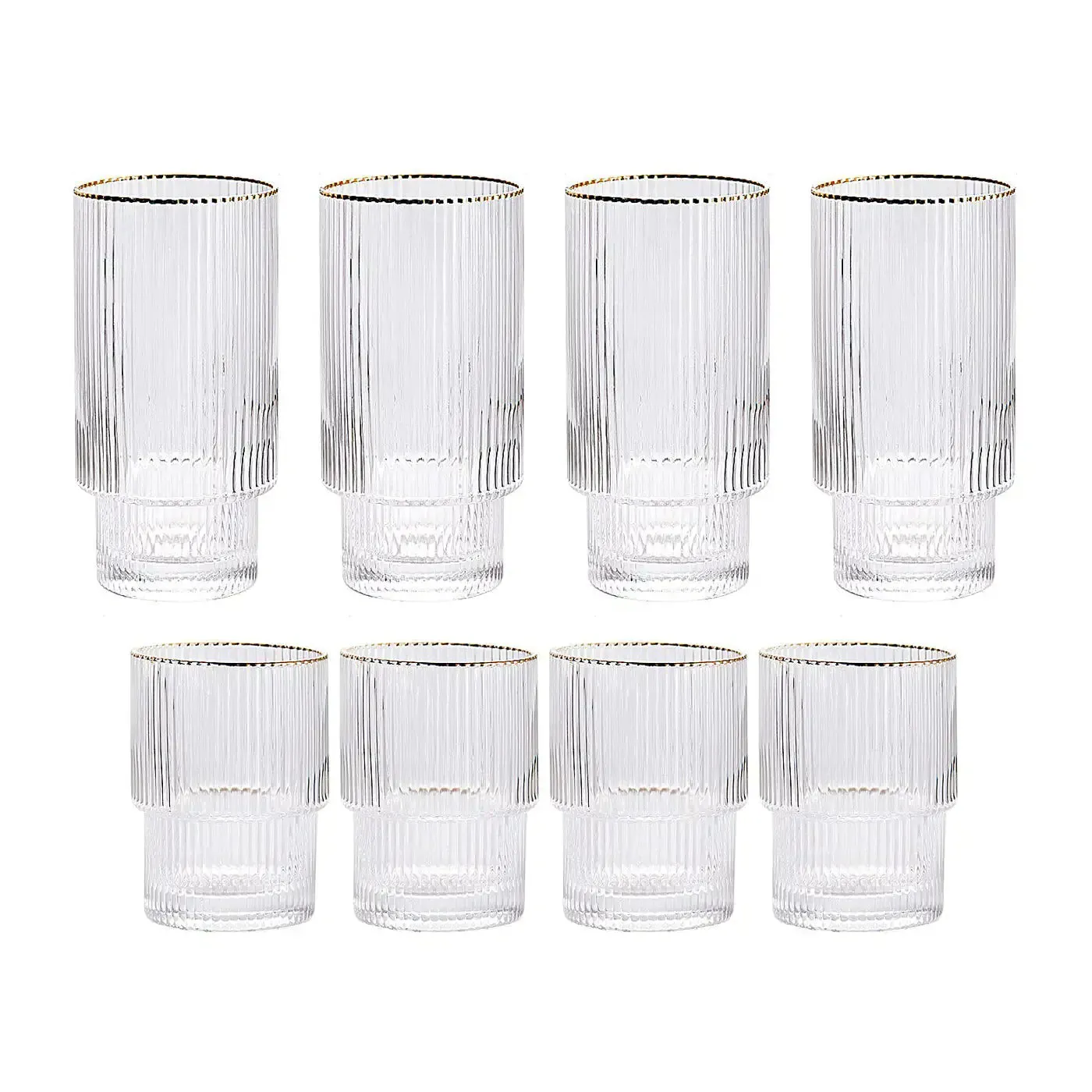 Stackable Gold Rim Ripple Drinking Glass