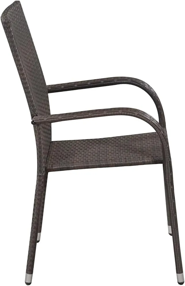 Stackable Patio Dining Chairs Set of 2 Brown Poly Rattan Outdoor Chairs with Steel Frame Lightweight for Garden Deck Backyard Porch