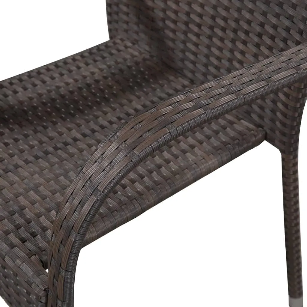 Stackable Patio Dining Chairs Set of 2 Brown Poly Rattan Outdoor Chairs with Steel Frame Lightweight for Garden Deck Backyard Porch