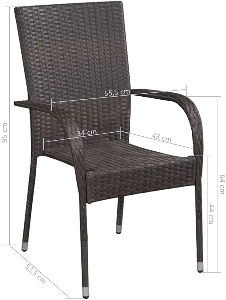 Stackable Patio Dining Chairs Set of 2 Brown Poly Rattan Outdoor Chairs with Steel Frame Lightweight for Garden Deck Backyard Porch
