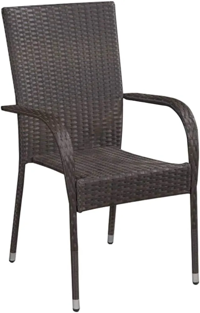 Stackable Patio Dining Chairs Set of 2 Brown Poly Rattan Outdoor Chairs with Steel Frame Lightweight for Garden Deck Backyard Porch