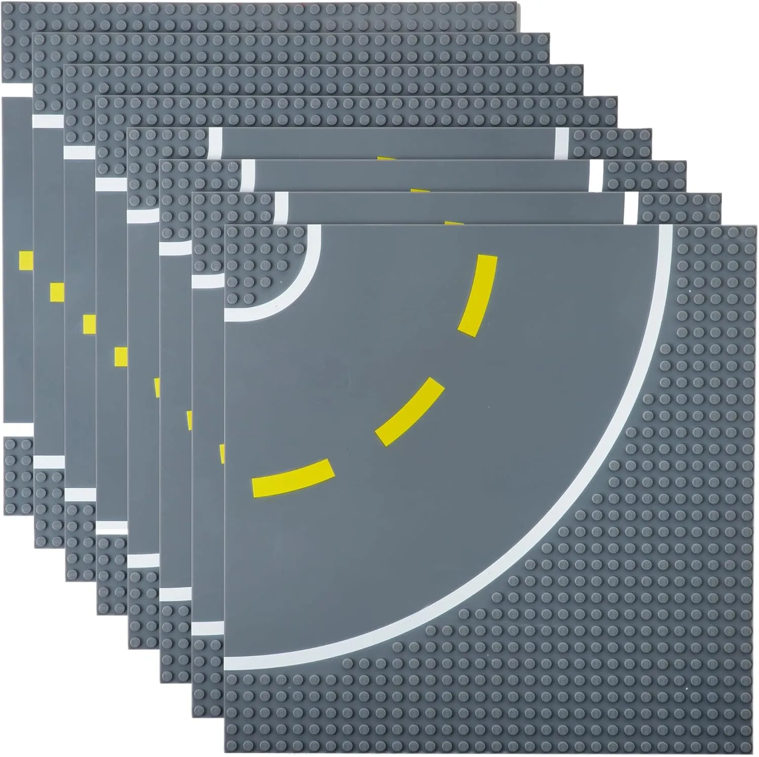 Stackable Road Plates, 4 Straight and 4 Curved Building Baseplates, 100% Compatible with All Major Brands, For Ages 3 and Up, 8 Pack, 10x10 Inches