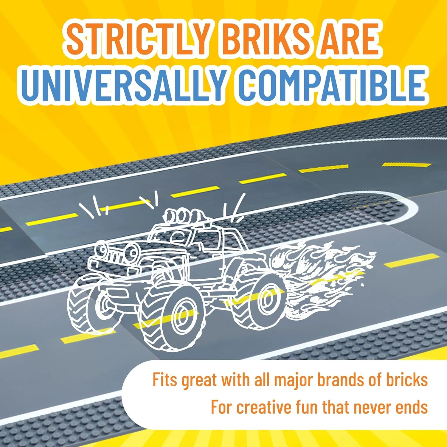 Stackable Road Plates, 4 Straight and 4 Curved Building Baseplates, 100% Compatible with All Major Brands, For Ages 3 and Up, 8 Pack, 10x10 Inches