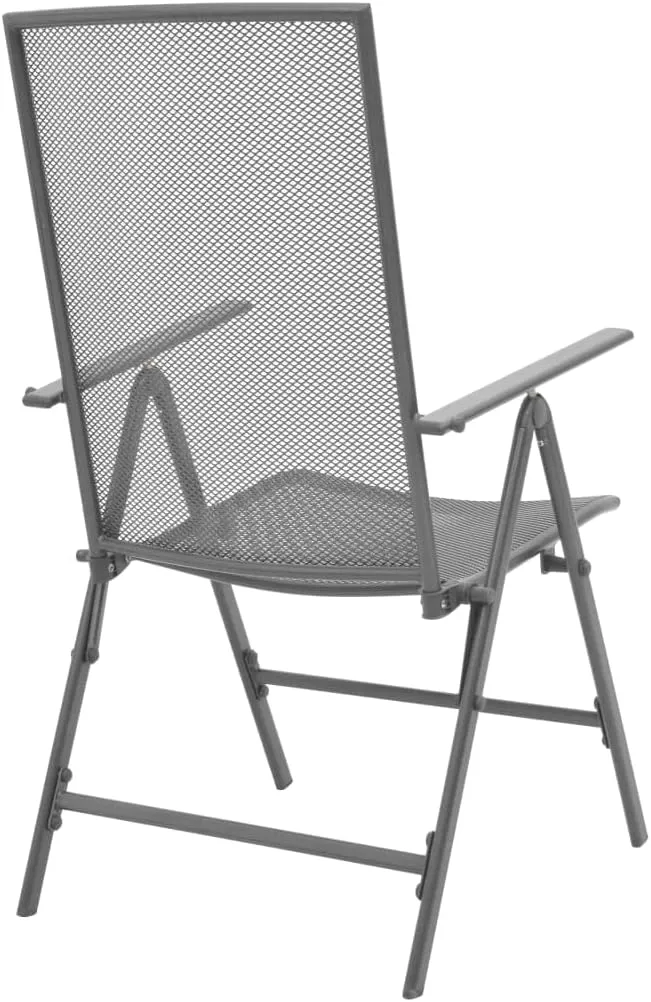 Stackable Steel Patio Chairs 2-Pack with 6-Position Reclining Mesh Design, Foldable Outdoor Indoor Furniture for Garden Poolside Lounge in Weather-Resistant Steel Gray