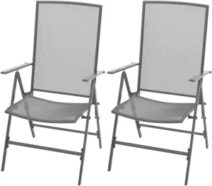 Stackable Steel Patio Chairs 2-Pack with 6-Position Reclining Mesh Design, Foldable Outdoor Indoor Furniture for Garden Poolside Lounge in Weather-Resistant Steel Gray