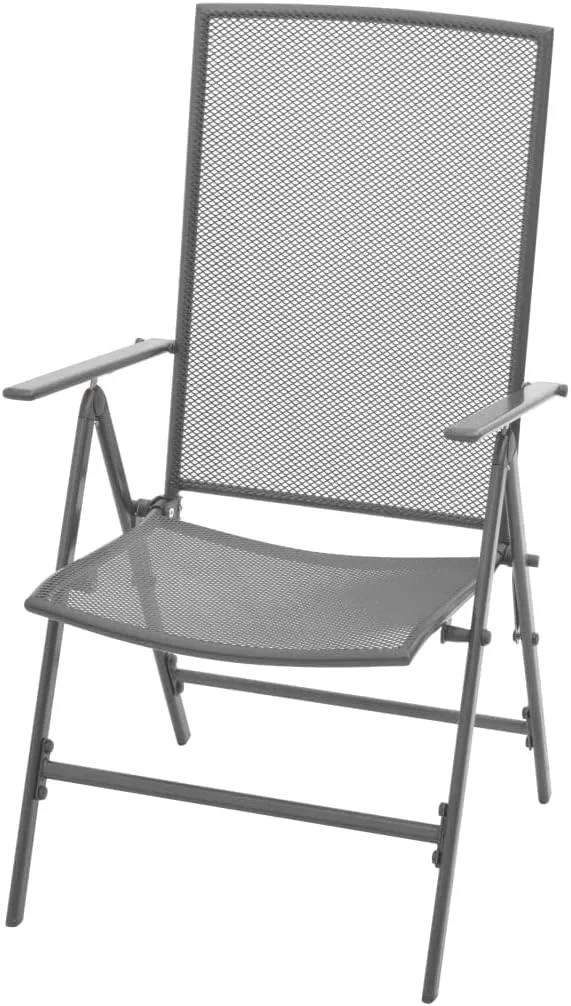 Stackable Steel Patio Chairs 2-Pack with 6-Position Reclining Mesh Design, Foldable Outdoor Indoor Furniture for Garden Poolside Lounge in Weather-Resistant Steel Gray