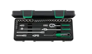 Stahlwille 96011162 33-Piece Socket Set with Ratchets, 1/4" Square Drive Hex Sockets from 3.2mm-14mm and 3/16"-9/16", Sturdy ABS Plastic Case, Made in Germany