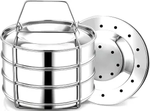 Stainless Steel 3 Tier Stackable Insert Pans, Compatible with 6 Qt Instant Pot, Pot-in-Pot, Baking Pans for Flan, Layer Cake