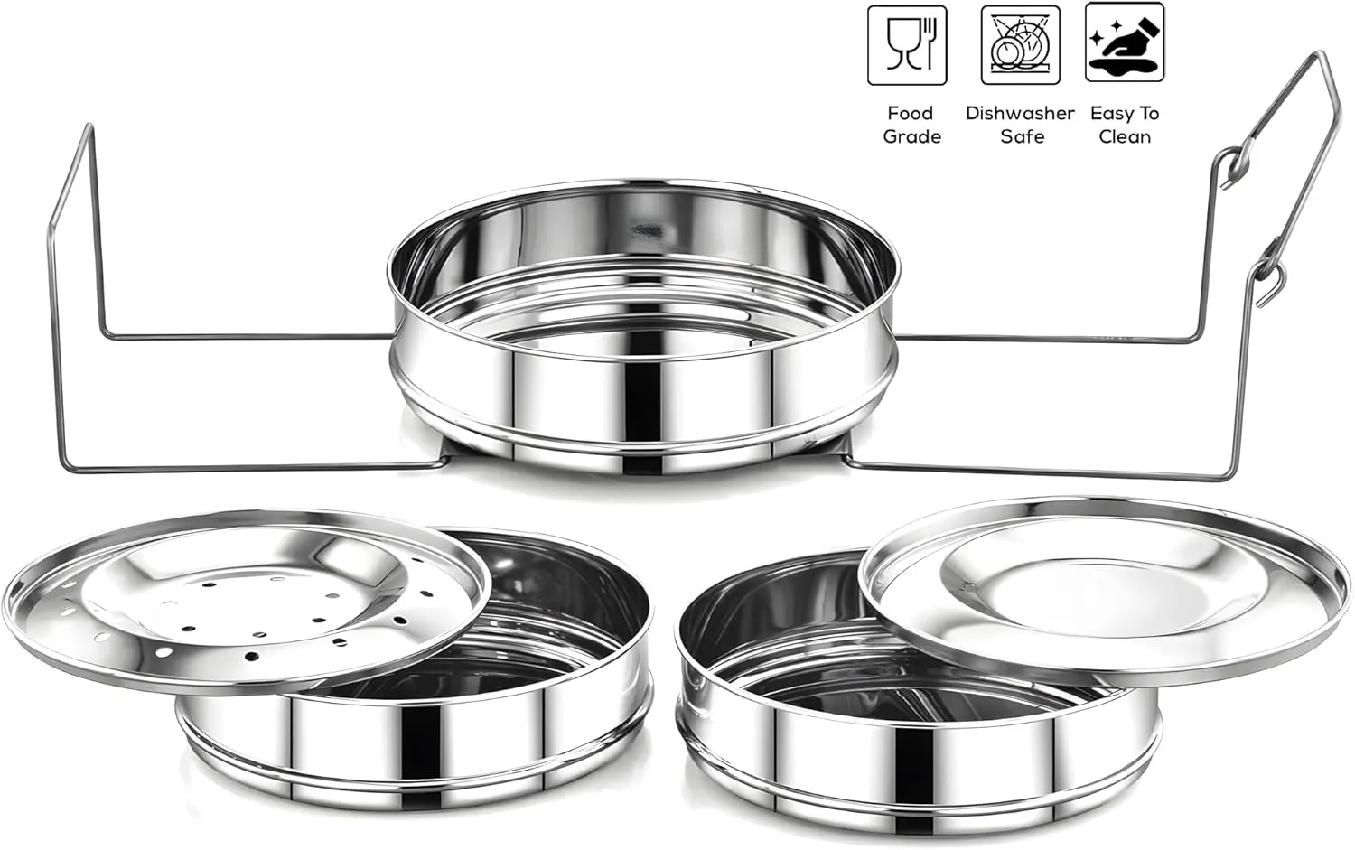 Stainless Steel 3 Tier Stackable Insert Pans, Compatible with 6 Qt Instant Pot, Pot-in-Pot, Baking Pans for Flan, Layer Cake