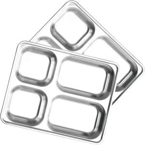 Stainless Steel Compartment Snack Tray Boys and Girls Dinner Set Divided Food Plate Camping Supplies