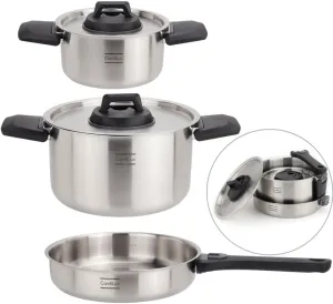 Stainless Steel Outdoor Cookware Set, 6 Pieces Small Camping Pots and Pans Set for Backpacking, Hiking, Camp, and Kitchen