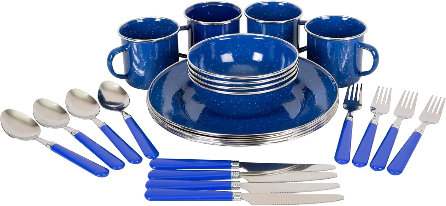 Stansport 24-Piece Enamel Camping Tableware Set