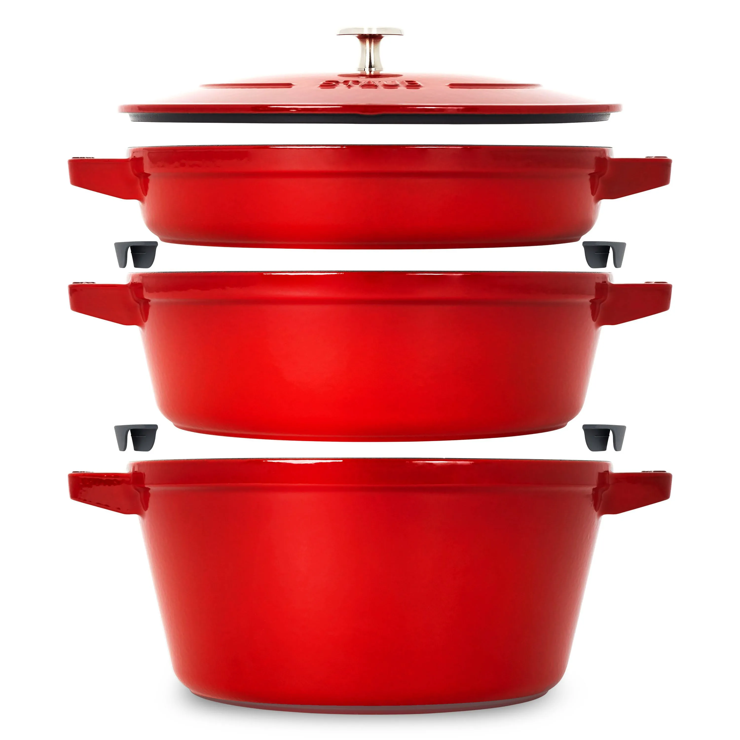 Staub 4 Piece Cherry Red Stackable Cast Iron Cookware Set
