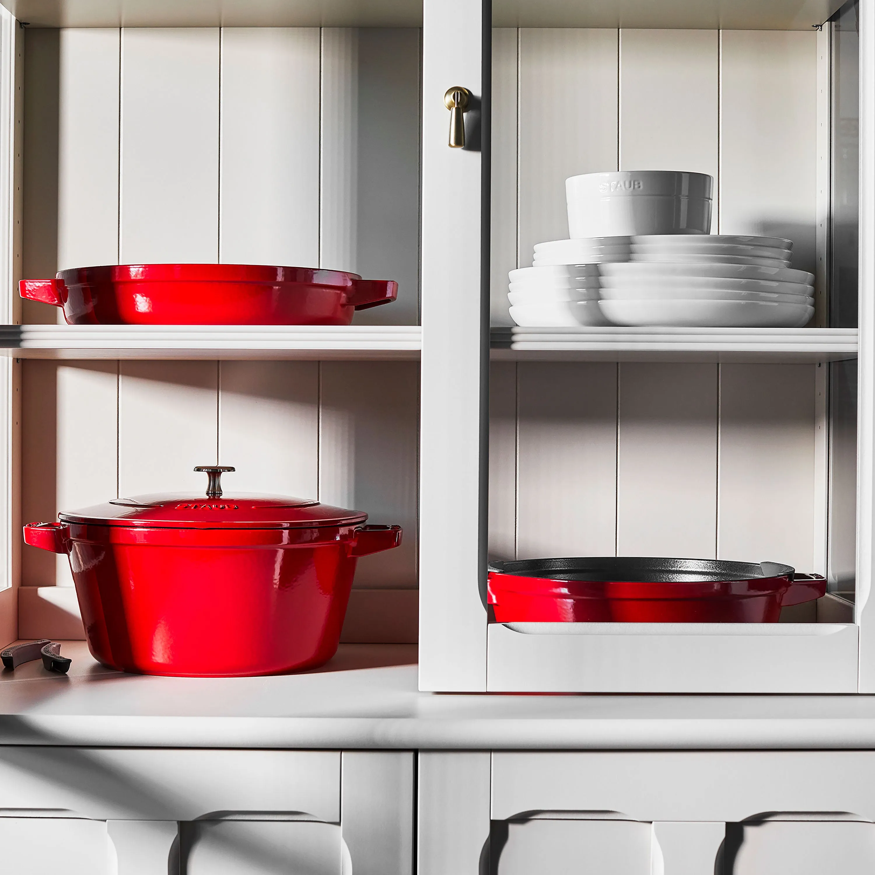 Staub 4 Piece Cherry Red Stackable Cast Iron Cookware Set