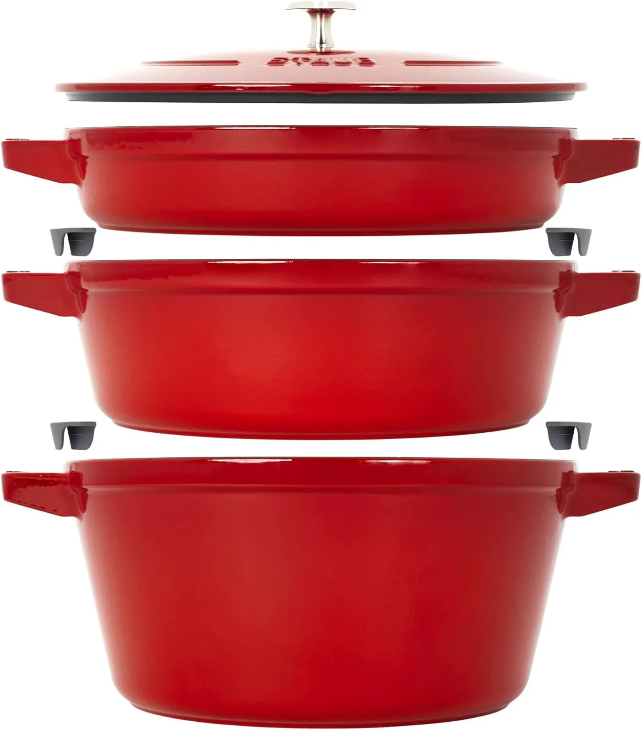 STAUB Cast Iron Set 4pc Stackable SpaceSaving Cookware Set Cherry