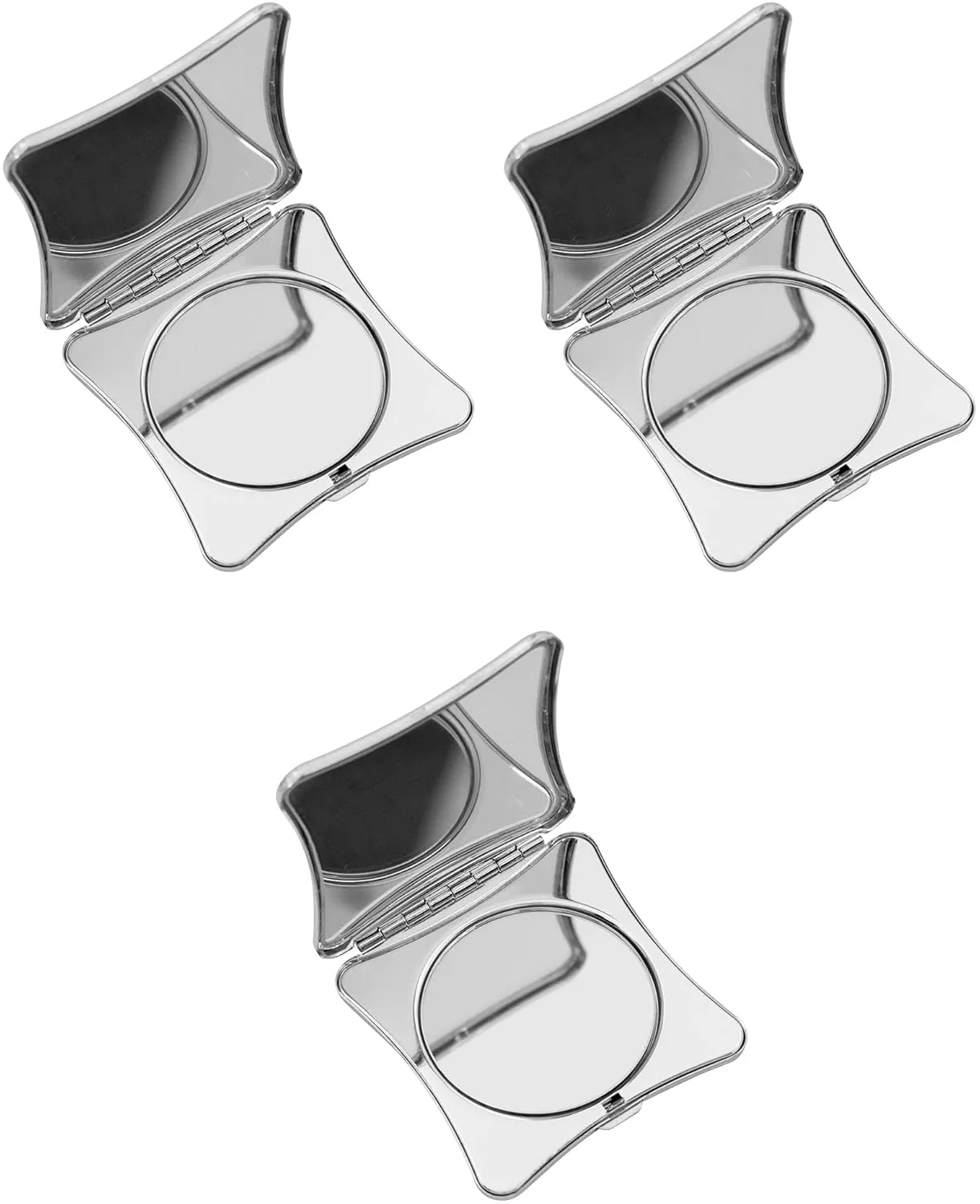 Stephanie Imports Set of 3 Double Sided Magnifying Compact Mirrors (Silver, Concave Square)