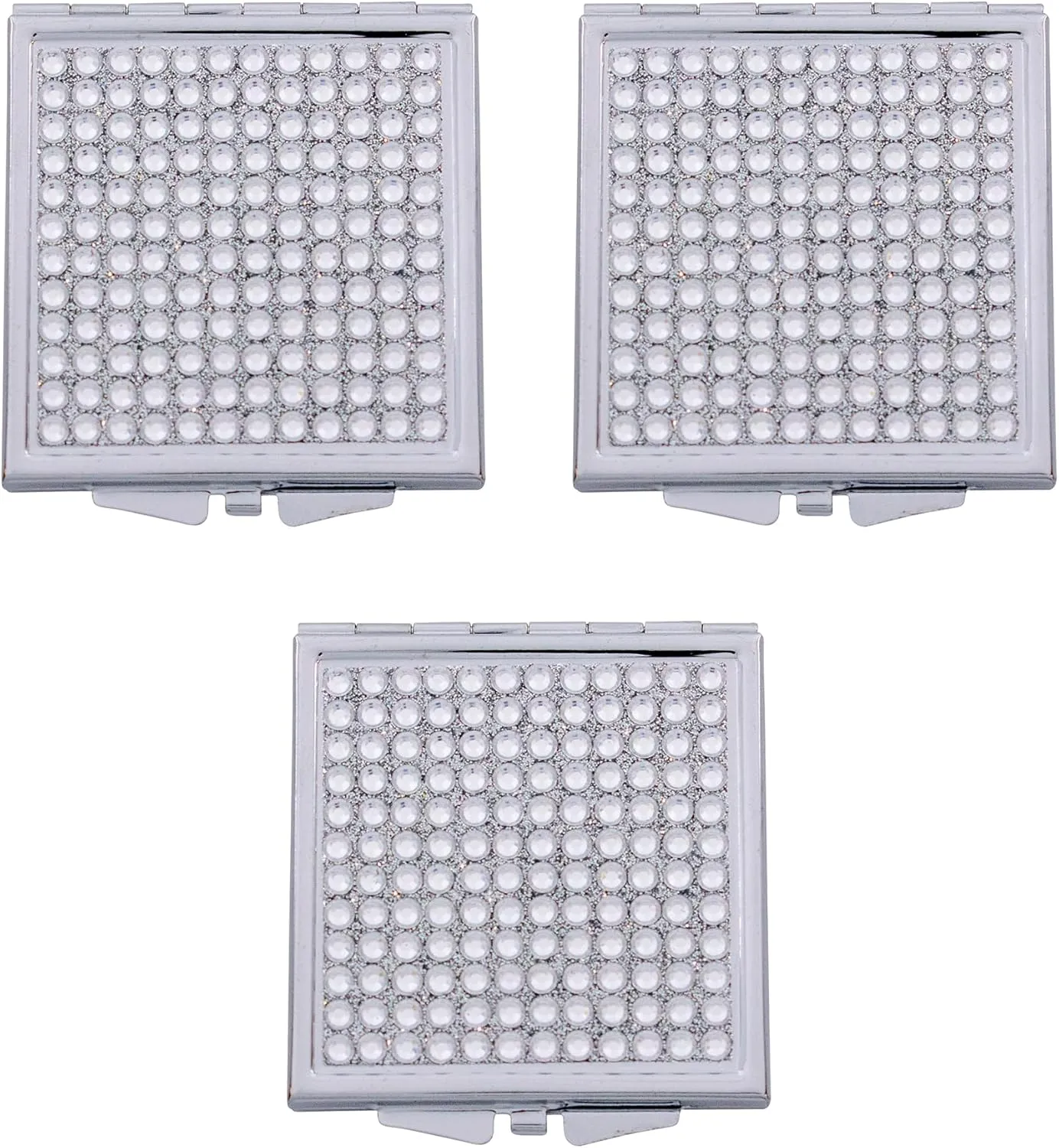 Stephanie Imports Set of 3 Double Sided Magnifying Square Compact Mirrors with Rhinestones (Clear)