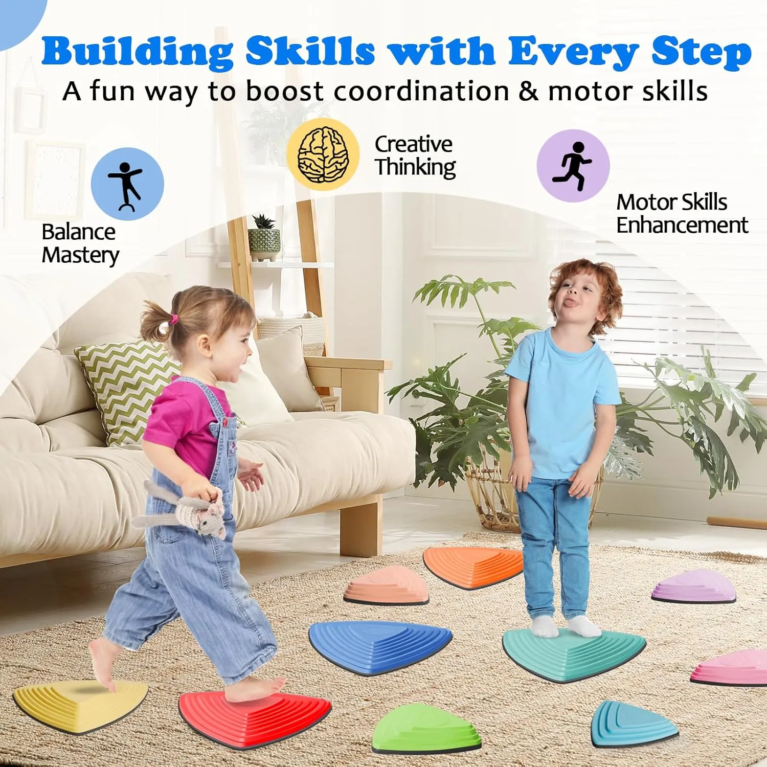 Stepping Stones for Kids Non-Slip Balance River Stones Toys Promoting Children's Coordination Skills Obstacle Courses Sensory Toys for Toddlers Indoor & Outdoor