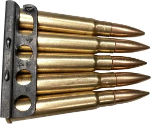 Stripper Clips, 5 rd, Enfield 303 SMLE - Original Australian Army Issue - 10 Pack Complete with Original Cotton 50rd Bandolier - New Old Stock Condition