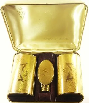Stunning Kigu Leaping Deer Vanity Set Compact Lipstick Mirror And Case 1950s