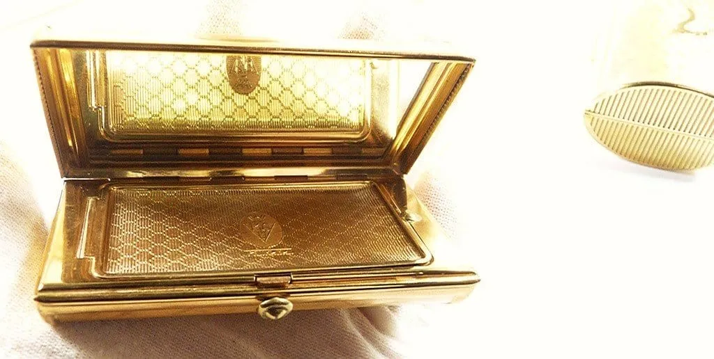 Stunning Kigu Leaping Deer Vanity Set Compact Lipstick Mirror And Case 1950s